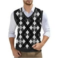 thumbnail image 1 of Gamivast Men's Casual Knit Sweater Vest, Sleeveless Retro Multi Colorblock Pattern, Casual Business Sweater Tops Black XXL Clothes Under $5.00 add to My Order Today, 1 of 5