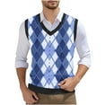 thumbnail image 1 of Gamivast Men's Casual Knit Sweater Vest, Sleeveless Retro Multi Colorblock Pattern, Casual Business Sweater Tops Blue L Clearance Recent Orders i have Placed, 1 of 5