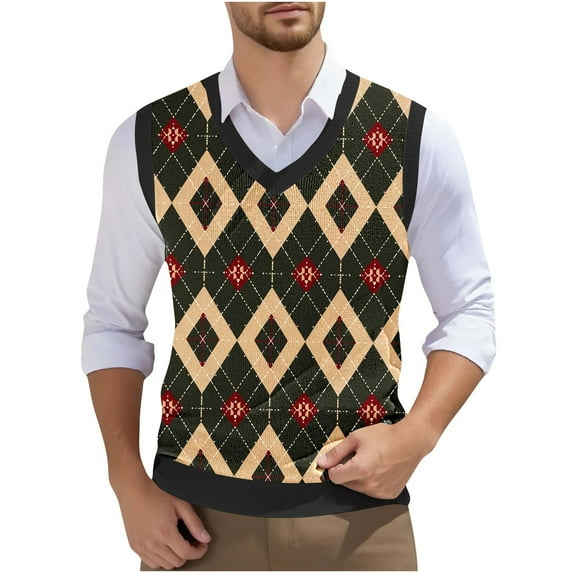 Gamivast Men's Casual Knit Sweater Vest, Sleeveless Retro Multi Colorblock Pattern, Casual Business Sweater Tops Coffee L Clothes Purchase History for My Accounts