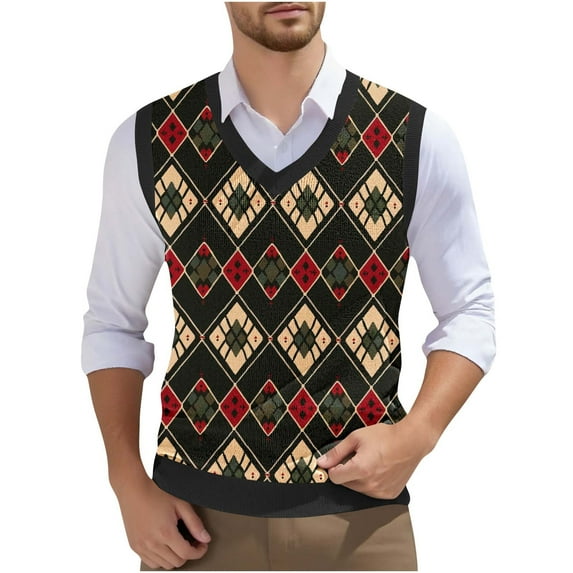 Gamivast Men's Casual Knit Sweater Vest, Sleeveless Retro Multi Colorblock Pattern, Casual Business Sweater Tops Green L My Order History Online Account Purchase History