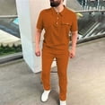 thumbnail image 1 of Gamivast Men's Casual Set Short Sleeve Button Neck Top and Pants with Pocket Detail Outfit for Summer Daily Work Golf Travel Lounge Walking Suit, 1 of 5