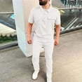 thumbnail image 1 of Gamivast Men's Casual Set Short Sleeve Button Neck Top and Pants with Pocket Detail Outfit for Summer Daily Work Golf Travel Lounge Walking Suit, 1 of 5