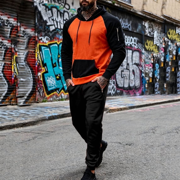 Gamivast Men's Color Block Hoodie Set Contrast Raglan Sweatshirt and Zipper Pocket Pants Casual Athletic Tracksuit for Gym Workout Running Sporty Suit