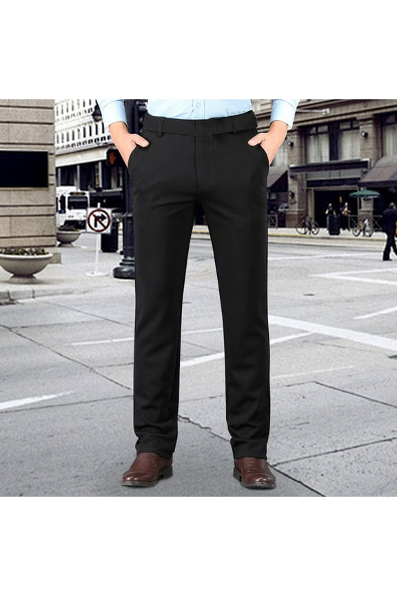 Men's Dress Pants Tall and Big Dress Straight Leg Trousers Stretch Classic Fitted Suit Pant with Pockets Casual Work Flat Front Pants with Waistband