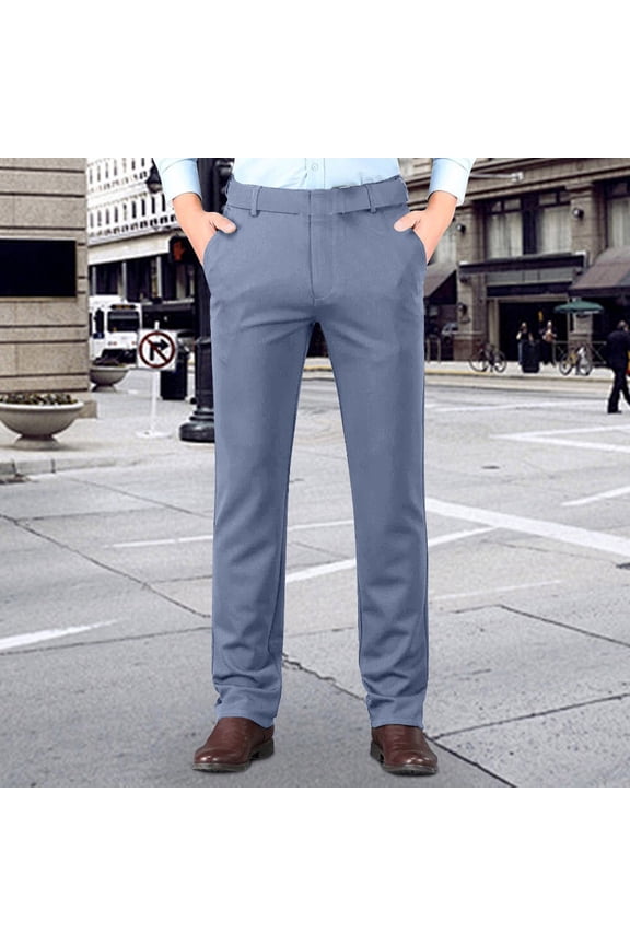 Men's Dress Pants Tall and Big Dress Straight Leg Trousers Stretch Classic Fitted Suit Pant with Pockets Casual Work Flat Front Pants with Waistband