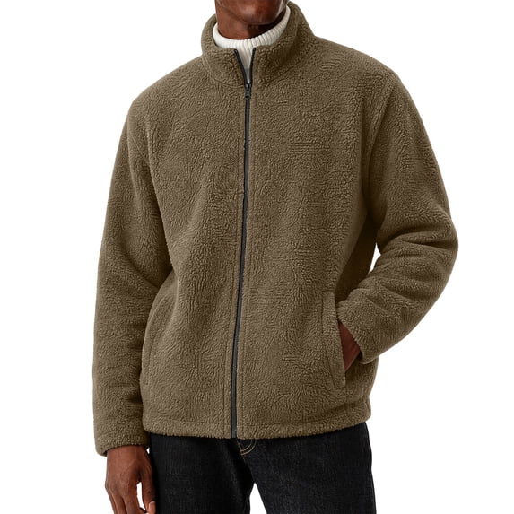 Gamivast Men's Fleece Jacket Full Zip up Sherpa Coat Stand Collar Winter Warm Outerwear Casual Long Sleeve Fluffy Tops with Pockets for Outdoor