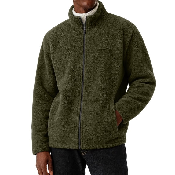 Gamivast Men's Fleece Jacket Full Zip up Sherpa Coat Stand Collar Winter Warm Outerwear Casual Long Sleeve Fluffy Tops with Pockets for Outdoor