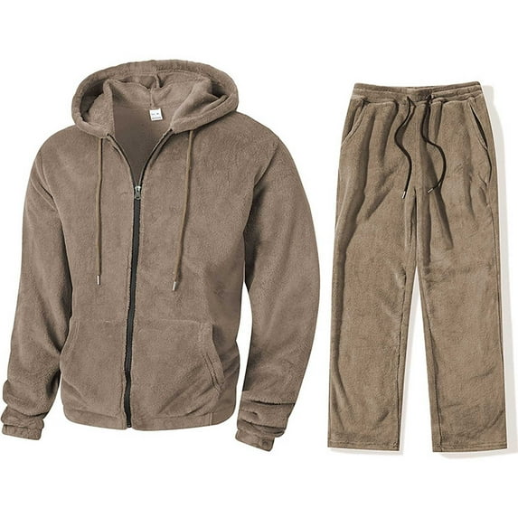 Gamivast Men's Fuzzy Fleece Tracksuit Hooded Zip up Jacket and Pants Plush Sherpa Set for Winter Warm Casual Lounge Sleepwear Home Relaxing Outfits