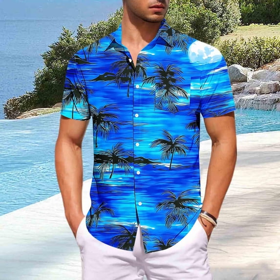 Gamivast Men's Geometric Graphic Button Down Shirts Short Sleeve Retro 80S 90S Tops Lightweight Breathable Summer Beach Party Festival Blouse