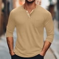 thumbnail image 1 of Gamivast Men's Henley Shirts Long Sleeve Casual Basic T-Shirts with Chest Pocket 3-Button Placket Lightweight Regular Fit Pullover Tops for Fall Everyday Wear Khaki XXXXXL, 1 of 6
