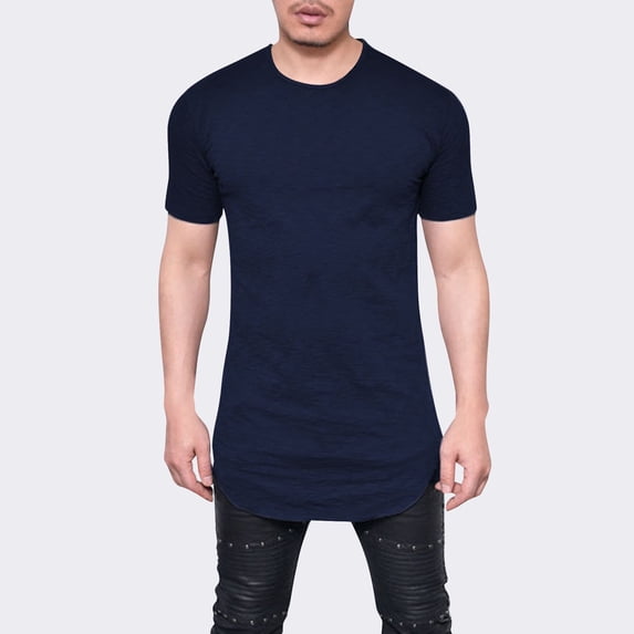 Gamivast Men's Hip Hop Longline T-Shirts Short Sleeve Crewneck Curved Hem Tees Casual Slim Fit Basic Shirts Streetwear Fashion Pullover Tops for Workout Daily Dark Blue XXXXL