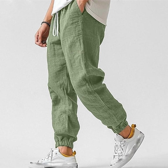 Gamivast Men's Linen Pants Lightweight Elastic Waist Drawstring Joggers Beach Yoga Trousers with Pockets Comfortable Summer Lounge Wear Relaxed Fit