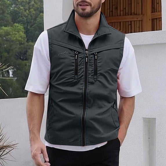 Gamivast Men's Outdoor Utility Vest Sleeveless Zip up Jacket Stand Collar Multi Pockets Lightweight Fishing Hiking Travel Work Gilet Waistcoat