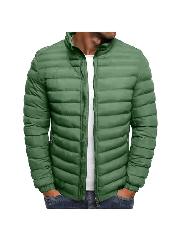 Men's Puffer Jacket Quilted Zip Up Stand Collar Winter Fall Casual Coat Packable Warm Outerwear for Travel Hiking Outdoor