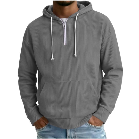 Gamivast Men's Quarter Zip Hoodie Ribbed Texture Long Sleeve Hooded Sweatshirt Kangaroo Pocket Pullover Tops Casual Loose Fit Soft Fall Winter Outdoor