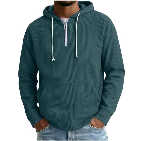Gamivast Men's Quarter Zip Hoodie Ribbed Texture Long Sleeve Hooded Sweatshirt Kangaroo Pocket Pullover Tops Casual Loose Fit Soft Fall Winter Outdoor