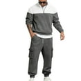 thumbnail image 1 of Gamivast Men's Quarter Zip Tracksuit Quilted Color Block Pullover and Cargo Pants Contrast Set for Outdoor Work Hiking Casual Daily Sporty Outfit Suits, 1 of 7