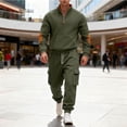 thumbnail image 1 of Gamivast Men's Quarter Zip Tracksuit Stand Collar Pullover and Cargo Pants Set Contrast Patch Outfit for Outdoor Work Hiking Camping Casual Daily Wear, 1 of 7