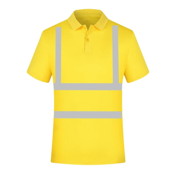 Gamivast Men's Safety Shirts High Visibility Short Sleeve Reflective Work Shirts Breathable Construction Hi Vis Collared Tops Heavy Duty Workwear for Outdoor Work Yellow XXL