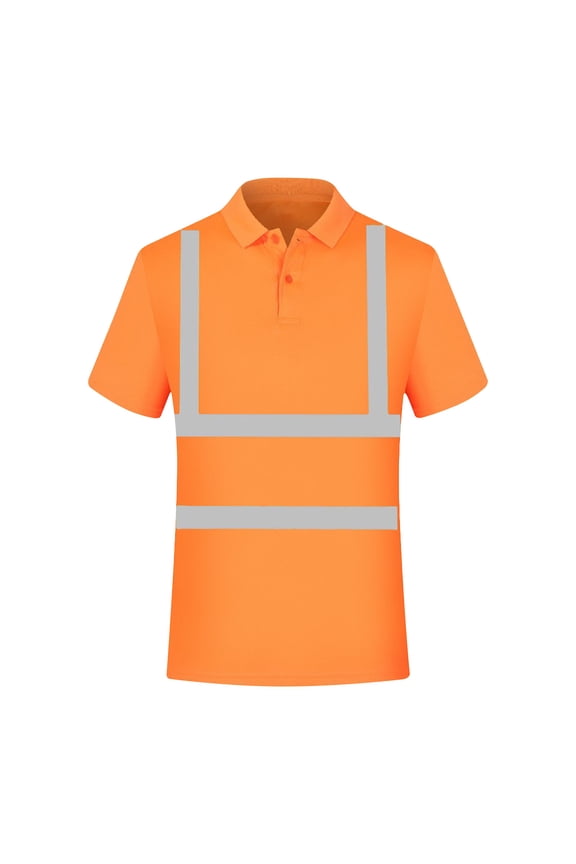 Men's Safety Shirts High Visibility Short Sleeve Reflective Work Shirts Breathable Construction Hi Vis Collared Tops Heavy Duty Workwear for Outdoor Work Orange XXL