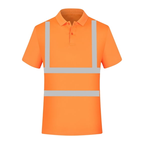 Gamivast Men's Safety Shirts High Visibility Short Sleeve Reflective Work Shirts Breathable Construction Hi Vis Collared Tops Heavy Duty Workwear for Outdoor Work Orange L