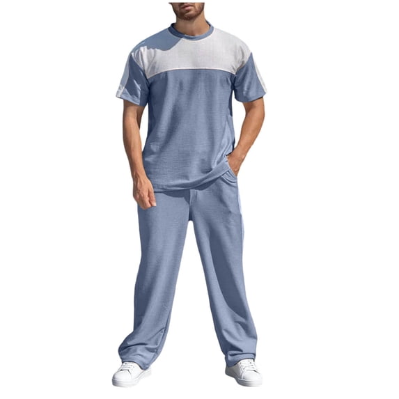 Gamivast Men's Short Sleeve Tracksuit Color Block T-Shirt and Pants Set Soft Breathable Outfit for Summer Casual Gym Workout Running Daily Sporty Clothing