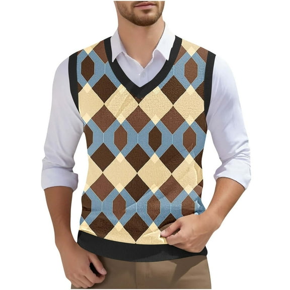 Gamivast Men's Sleeveless V Neck Pullover Sweater Slim Fit Casual Argyle Sweater Vest Casual Business Pullover Sweater Navy XL Mens Previous History