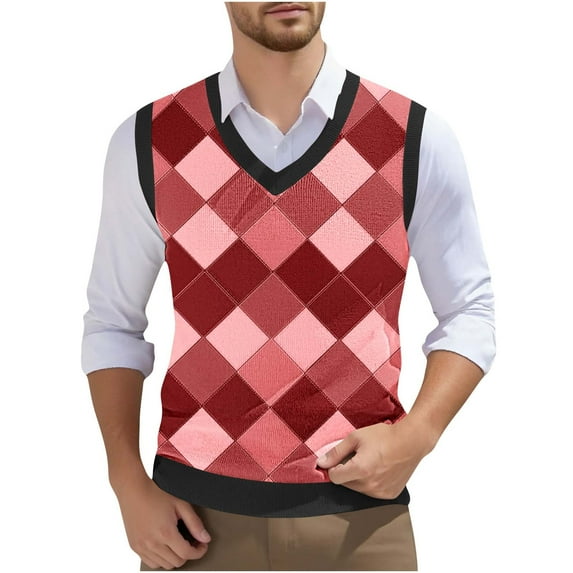 Gamivast Men's Sleeveless V Neck Pullover Sweater Slim Fit Casual Argyle Sweater Vest Casual Business Pullover Sweater Pink XXXXL Cancel Membership
