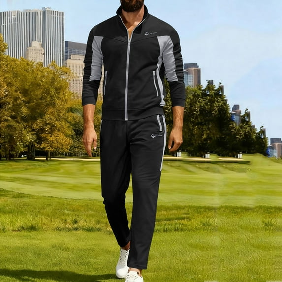Gamivast Men's Sporty Tracksuit Stand Collar Zip Jacket and Pants Set Reflective Detail Outfit for Night Running Jogging Gym Workout Athletic Wear Suits