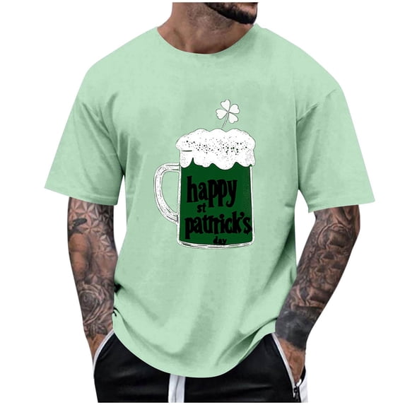 Gamivast Men's St Patricks Day T-Shirts Short Sleeve Beer Mug Graphic Tees Crew Neck Holiday Festival Tops Casual Soft Breathable Novelty Shirt