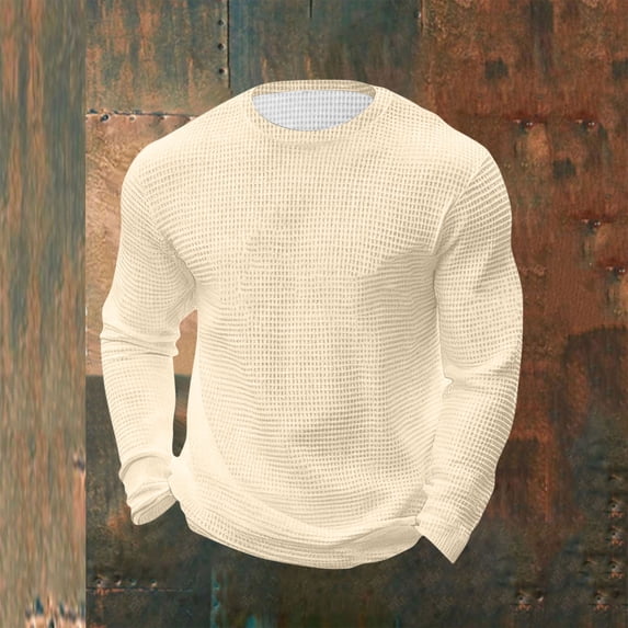 Gamivast Men's Sweatshirts and Hoodies Solid Grid Texture Long Sleeve T Shirts Crew Neck Crewneck Sweatshirts Lightweight Warm Casual Sport Outdoor