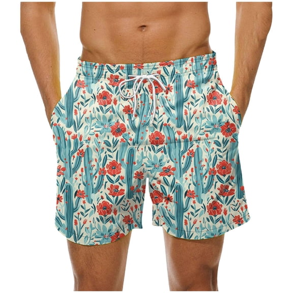 Gamivast Men's Swim Trunks Floral Print Drawstring Loose Fitted Swimming Shorts with Pockets Trendy Elastic Waist Going Out Shorts Summer Pool Outfits