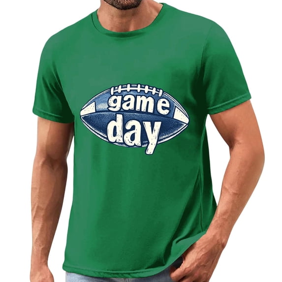 Gamivast Men's T Shirts Game Day Football Graphic Print Crew Neck Short Sleeve Athletic Shirts Gym Shirts Breathable Lightweight Cotton Blend Workout Wear