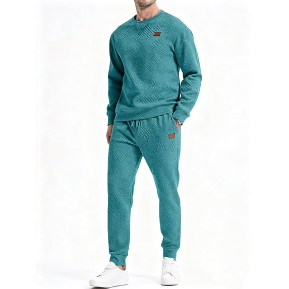 Gamivast Men's Textured Knit Outfit Crew Neck Pullover Sweatshirt and Joggers Set Soft Geometric Jacquard Suit for Casual Daily Lounge Streetwear