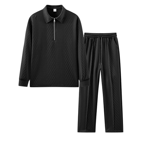 Gamivast Men's Textured Tracksuit Quarter Zip Collar Top and Pants Set Breathable Casual Outfit for Golf Daily Commute Lounge Spring Fall Clothing