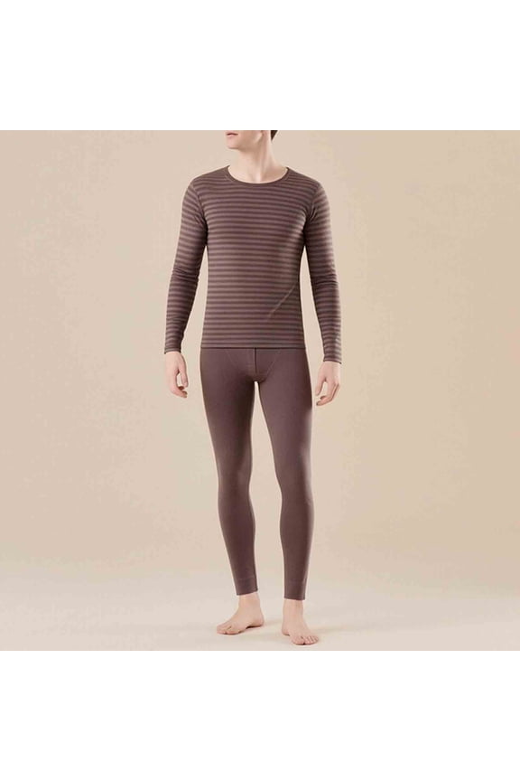 Men's Thermal Underwear Set Striped Long Sleeve Top and Bottoms Warm Base Layer Long Johns for Winter Skiing Outdoor Work Daily Inner Wear
