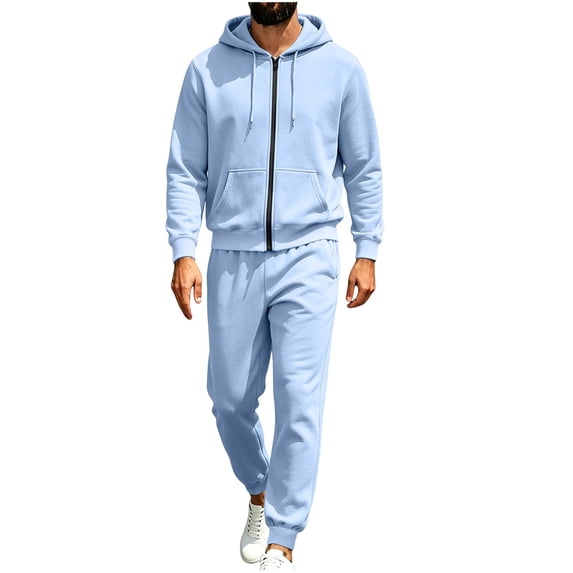 Gamivast Men's Tracksuit 2 Piece Sweatsuit Sets Full Zip up Long Sleeve Hoodie Jacket Jogger Sweatpants Fall Winter Casual Outfits Light Blue XXL