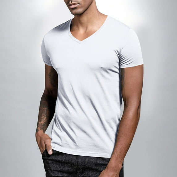 Gamivast Men's V-Neck T-Shirts Muscle Fit Casual Short Sleeve Basic Tees Athletic Workout Tops Lightweight Breathable Summer Undershirts Everyday Wear Gym Fitness Apparel White S