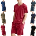 thumbnail image 1 of Gamivast Men's Velour Short Set Crewneck T-Shirt and Drawstring Shorts Soft Plush 2 Piece Outfit for Summer Beach Vacation Casual Daily Lounge Attire, 1 of 2