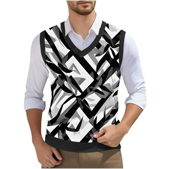 Gamivast Men's Vintage Graphic Print Knitted Sweater Vest V Neck Sleeveless Casual Business Sweater Tops Black XL Orders Placed My Account Recently Cancel Order