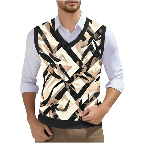 Gamivast Men's Vintage Graphic Print Knitted Sweater Vest V Neck Sleeveless Casual Business Sweater Tops Khaki XXXXXL Returns and Refunds Placed Recently by Me Delivery Status