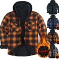 thumbnail image 1 of Gamivast Men's Winter Jackets Fleece Plaid Thermal Sherpa Lined Hoodies Button Down Long Sleeve Loose Flannel Jacket with Chest Pockets Warm Comfy Drawstring Outerwear, 1 of 6
