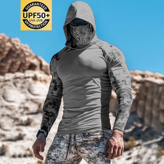 Gamivast Men's upf 50+ Hoodies Sun Protection Long Sleeve Uv Shirts with Built-In Face Mask Quick Dry Fishing Hiking Activewear Breathable Cooling Workout Tops Dark Gray M