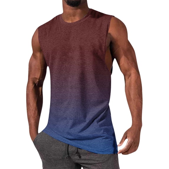 Gamivast Mens Athletic Shirts Ombre Gradient Design Soft Gym Shirts Crew Neck Sleeveless Undershirts Moisture Wicking Fitness Training Top
