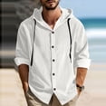 thumbnail image 1 of Gamivast Mens Button Down Shirts Long Sleeve Ribbed Texture Casual Shirts Hooded Neck Long Sleeve Shirts Solid Color Soft Beach Vacation Party Tops, 1 of 7