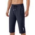 thumbnail image 1 of Mens Capri Pants Elastic Waist Drawstring 3/4 Length Pants Zipper Pockets Cropped Pants Quick Dry Breathable Workout Running Outfits, 1 of 8