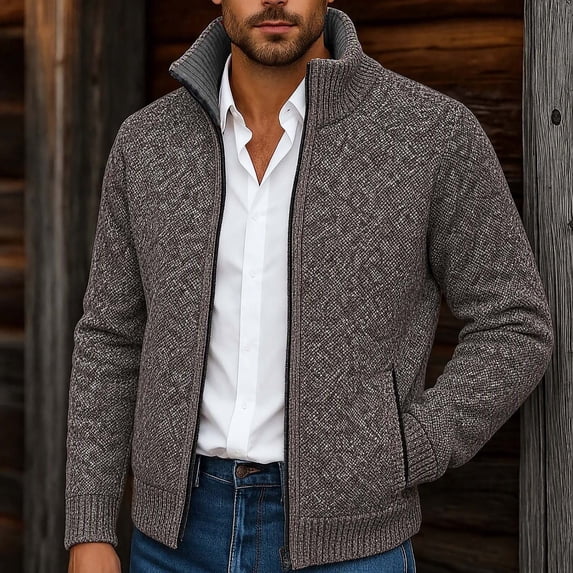 Gamivast Mens Cardigan Sweater Full Zip Knit Casual Stand Collar Jacket Fall Winter Warm Outerwear Ribbed Knitwear Coat with Pockets