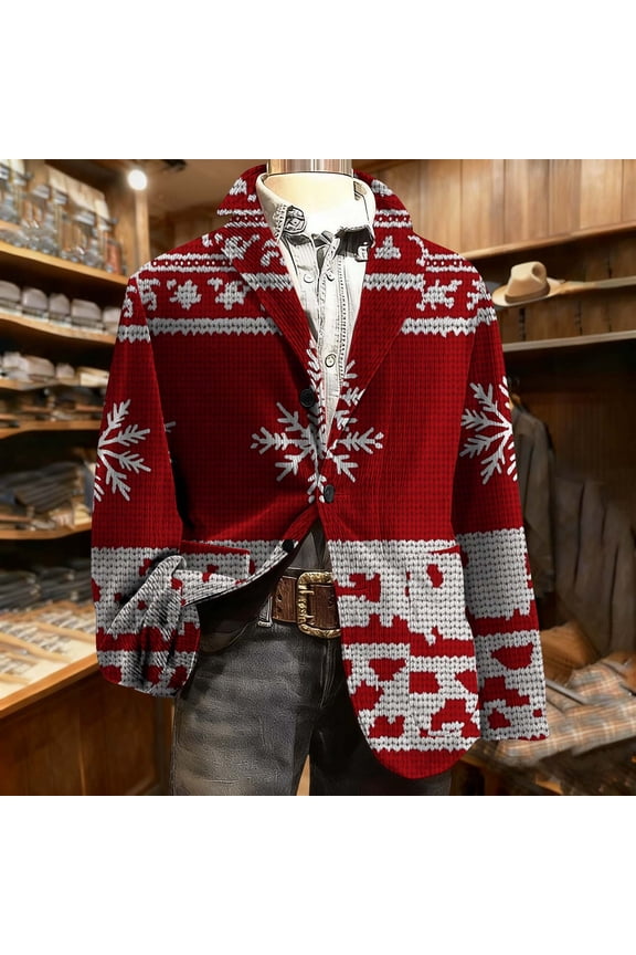 Mens Christmas Blazer Jackets Plus Size Corduroy Graphic Lapel Collar Party Suit Jacket Funny Loose Fitted Lightweight One Button Sport Coat with Pockets