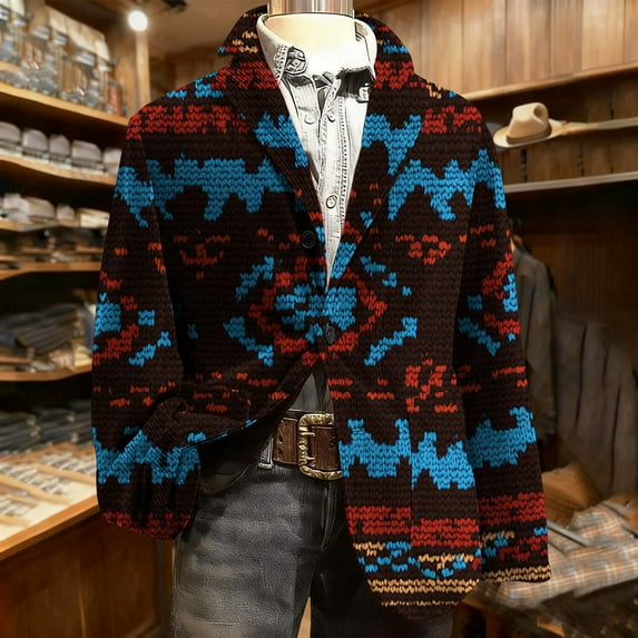 Gamivast Mens Christmas Blazer Jackets Plus Size Corduroy Graphic Lapel Collar Party Suit Jacket Funny Loose Fitted Lightweight One Button Sport Coat with Pockets