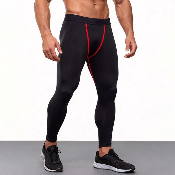 Mens Compression Pants Elastic Waist Skinny Fit Solid Color Stretch Running Pants Quick Dry Workout Pants Athletic Gym Sporty Base Layer Wear